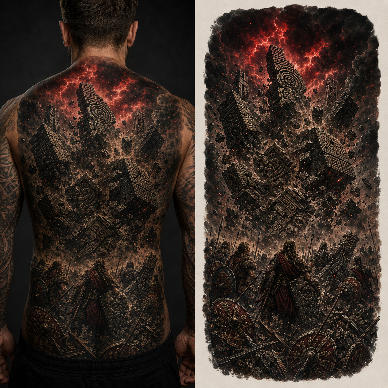 THE FALL OF THE SACRED WALL from the Dacian Roman War — EUR 50 tattoo collection